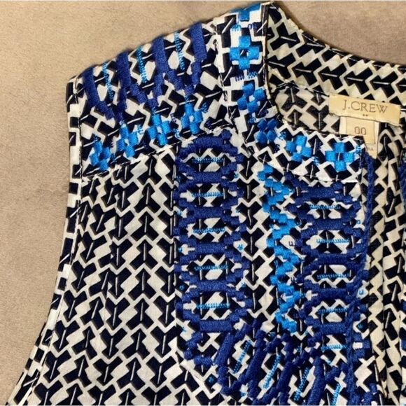 J Crew Embroidered Pri Ted Cotton Tank Top with Tie Tassel Size 00 - Picture 6 of 8